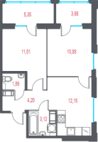 2 ккв № 138 Корп.: 1.2 , Секция 2  в ЖК Город-спутник Южный