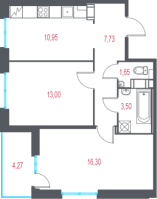 2 ккв № 12 Корп.: 1.4 , Секция 1  в ЖК Город-спутник Южный
