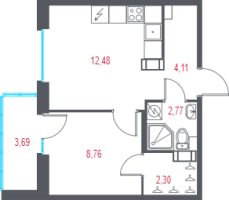 1 ккв № 101 Корп.: 2.2 , Секция 3  в ЖК Город-спутник Южный