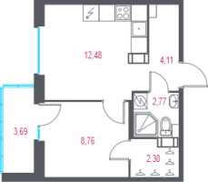 1 ккв № 125 Корп.: 2.2 , Секция 3  в ЖК Город-спутник Южный