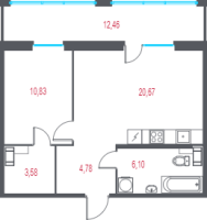 2 ккв (Евро) № 64 Корп.: 2.1 , Секция 1  в ЖК Город-спутник Южный