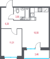 2 ккв (Евро) № 21 Корп.: 4.1 , Секция 1  в ЖК Город-спутник Южный