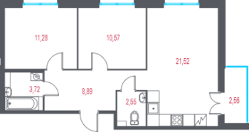 3 ккв (Евро) № 1 Корп.: 4.1 , Секция 1  в ЖК Город-спутник Южный
