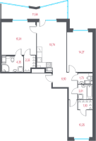 4 ккв (Евро) № 90 Корп.: 1.2 , Секция 1  в ЖК Город-спутник Южный