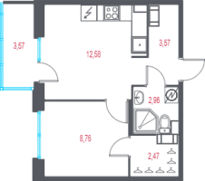 1 ккв № 243 Корп.: 1.3 , Секция 4  в ЖК Город-спутник Южный