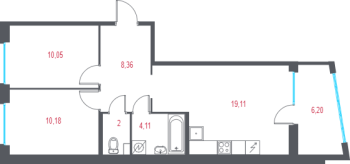 3 ккв (Евро) № 24 Корп.: 2.2 , Секция 2  в ЖК Город-спутник Южный