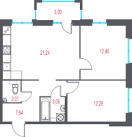3 ккв (Евро) № 1 Корп.: 4.3 , Секция 1  в ЖК Город-спутник Южный