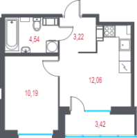 1 ккв № 176 Корп.: 1.2 , Секция 2  в ЖК Город-спутник Южный
