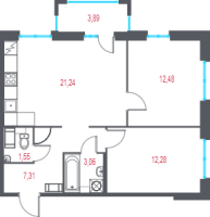 3 ккв (Евро) № 8 Корп.: 4.3 , Секция 1  в ЖК Город-спутник Южный