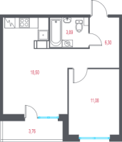 2 ккв (Евро) № 40 Корп.: 1.1 , Секция 1  в ЖК Город-спутник Южный