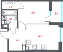 1 ккв № 223 Корп.: 1.3 , Секция 4  в ЖК Город-спутник Южный