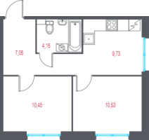2 ккв № 2 Корп.: 2.3 , Секция 1  в ЖК Город-спутник Южный