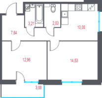 2 ккв № 2 Корп.: 4.1 , Секция 1  в ЖК Город-спутник Южный