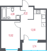1 ккв № 70 Корп.: 2.1 , Секция 2  в ЖК Город-спутник Южный
