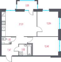 3 ккв (Евро) № 1 Корп.: 1.4 , Секция 1  в ЖК Город-спутник Южный