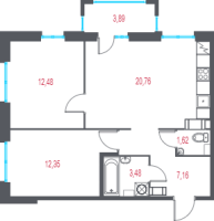 3 ккв (Евро) № 21 Корп.: 4.3 , Секция 1  в ЖК Город-спутник Южный