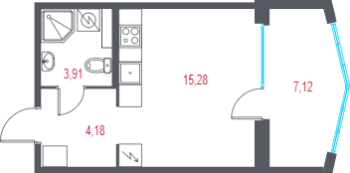 Студия № 22 Корп.: 2.2 , Секция 2  в ЖК Город-спутник Южный