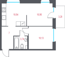 2 ккв № 20 Корп.: 2.2 , Секция 2  в ЖК Город-спутник Южный