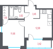 1 ккв № 2 Корп.: 1.2 , Секция 1  в ЖК Город-спутник Южный