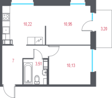 2 ккв № 27 Корп.: 2.2 , Секция 2  в ЖК Город-спутник Южный