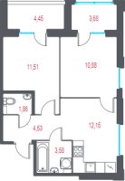 2 ккв № 102 Корп.: 1.2 , Секция 2  в ЖК Город-спутник Южный
