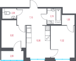 2 ккв № 51 Корп.: 1.1 , Секция 2  в ЖК Город-спутник Южный