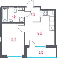 1 ккв № 164 Корп.: 1.2 , Секция 2  в ЖК Город-спутник Южный