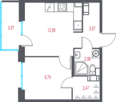 1 ккв № 231 Корп.: 1.3 , Секция 4  в ЖК Город-спутник Южный