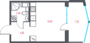 Студия № 97 Корп.: 1.3 , Секция 3  в ЖК Город-спутник Южный