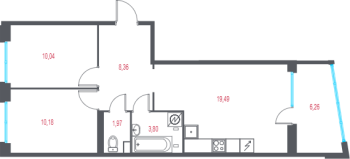 3 ккв (Евро) № 92 Корп.: 1.3 , Секция 3  в ЖК Город-спутник Южный