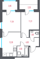 2 ккв № 3 Корп.: 2.1 , Секция 1  в ЖК Город-спутник Южный