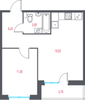 2 ккв (Евро) № 3 Корп.: 1.1 , Секция 1  в ЖК Город-спутник Южный