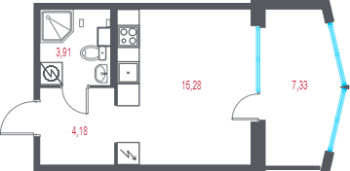 Студия № 90 Корп.: 1.3 , Секция 3  в ЖК Город-спутник Южный