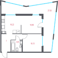 2 ккв № 62 Корп.: 2.2 , Секция 2  в ЖК Город-спутник Южный