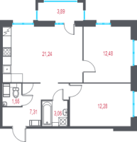3 ккв (Евро) № 15 Корп.: 4.2 , Секция 1  в ЖК Город-спутник Южный