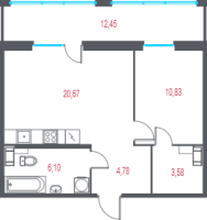 2 ккв (Евро) № 65 Корп.: 2.1 , Секция 1  в ЖК Город-спутник Южный
