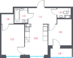 2 ккв № 66 Корп.: 1.1 , Секция 2  в ЖК Город-спутник Южный
