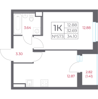 1 ккв № 573 Корп.: 13.1 , Секция 11  в ЖК Город-спутник Южный
