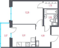 1 ккв № 234 Корп.: 1.3 , Секция 4  в ЖК Город-спутник Южный