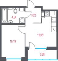 1 ккв № 178 Корп.: 1.2 , Секция 2  в ЖК Город-спутник Южный