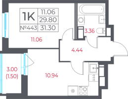 1 ккв № 443 Корп.: 13.1 , Секция 8  в ЖК Город-спутник Южный
