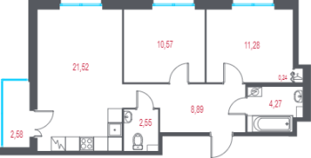 3 ккв (Евро) № 6 Корп.: 4.1 , Секция 1  в ЖК Город-спутник Южный