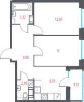 2 ккв № 106 Корп.: 2.2 , Секция 3  в ЖК Город-спутник Южный