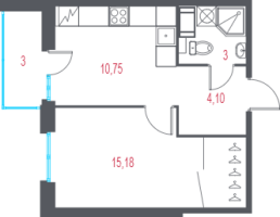 1 ккв № 34 Корп.: 1.4 , Секция 1  в ЖК Город-спутник Южный
