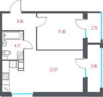 2 ккв (Евро) № 99 Корп.: 2.2 , Секция 3  в ЖК Город-спутник Южный