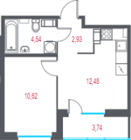 1 ккв № 48 Корп.: 2.1 , Секция 1  в ЖК Город-спутник Южный