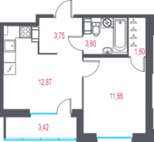 1 ккв № 163 Корп.: 1.2 , Секция 2  в ЖК Город-спутник Южный