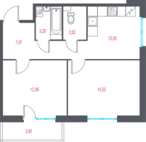 2 ккв № 2 Корп.: 1.1 , Секция 1  в ЖК Город-спутник Южный