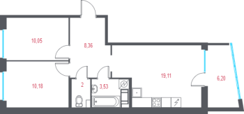 3 ккв (Евро) № 52 Корп.: 2.2 , Секция 2  в ЖК Город-спутник Южный