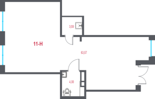 К. пом № 11Н Корп.: 1.3 , Секция 4  в ЖК Город-спутник Южный